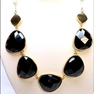 Carol Dauplaise Gold Tone Black Faceted Bead Necklace